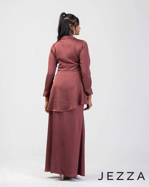 V-Neck Peplum Top & Flared Skirt Set 65411